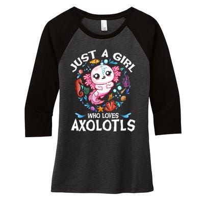 Just A Girl Who Loves Axolotls Cute Axolotl Kids Women's Tri-Blend 3/4-Sleeve Raglan Shirt