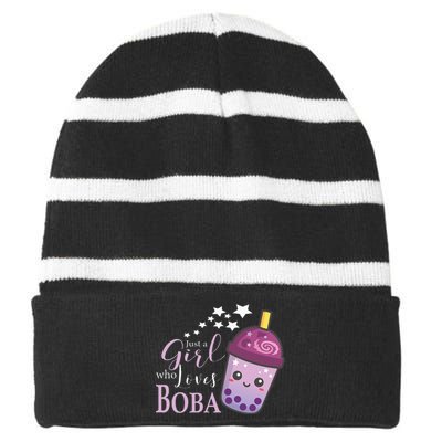 Just A Girl Who Loves Boba Tea Boba Milk Tea Bubble Tea Striped Beanie with Solid Band