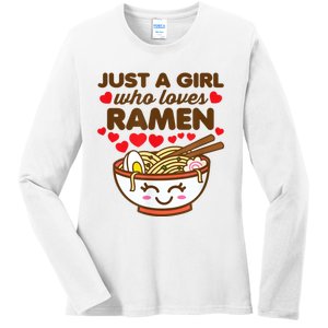 Just A Girl Who Loves Ramen Cute Kawaii Asian Noodles Lover Ladies Long Sleeve Shirt