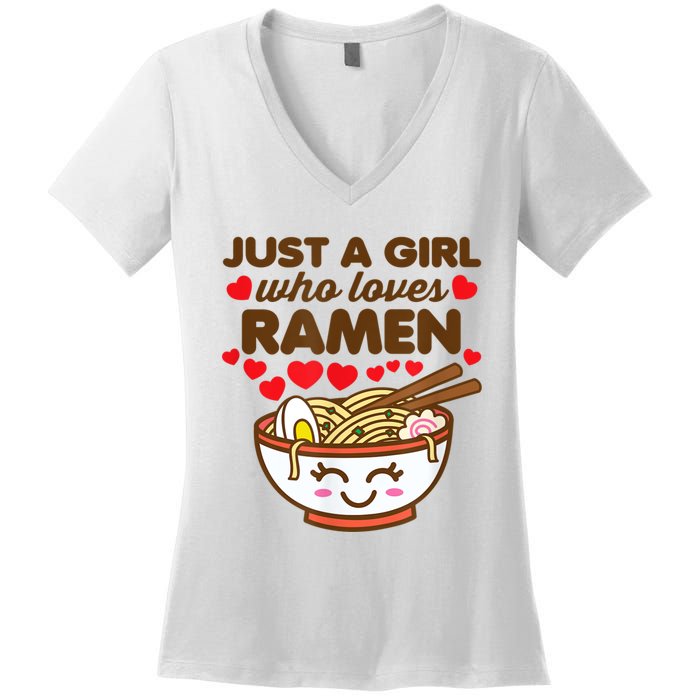 Just A Girl Who Loves Ramen Cute Kawaii Asian Noodles Lover Women's V-Neck T-Shirt