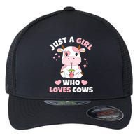 Just A Girl Who Loves Cows Cute Strawberry Cow Cowgirl Print Flexfit Unipanel Trucker Cap