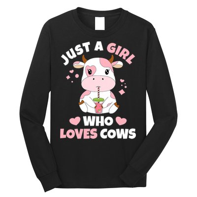 Just A Girl Who Loves Cows Cute Strawberry Cow Cowgirl Print Long Sleeve Shirt