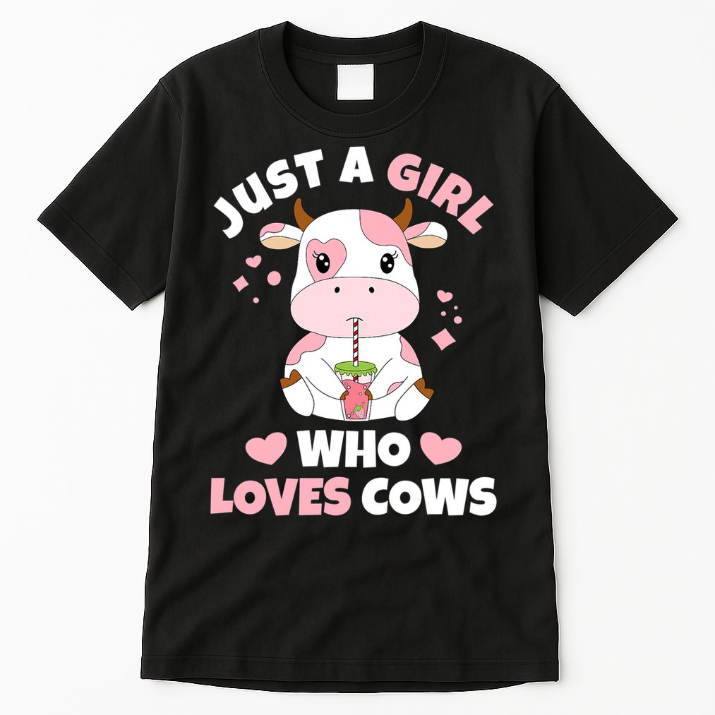Just A Girl Who Loves Cows Cute Strawberry Cow Cowgirl Print Tall T-Shirt