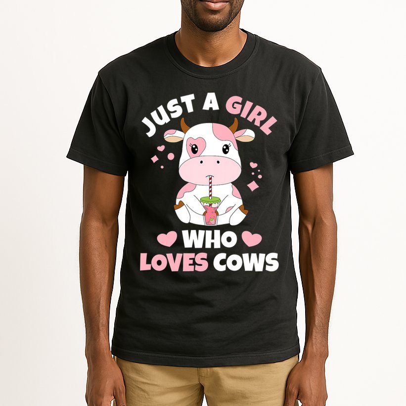 Just A Girl Who Loves Cows Cute Strawberry Cow Cowgirl Print Tall T-Shirt