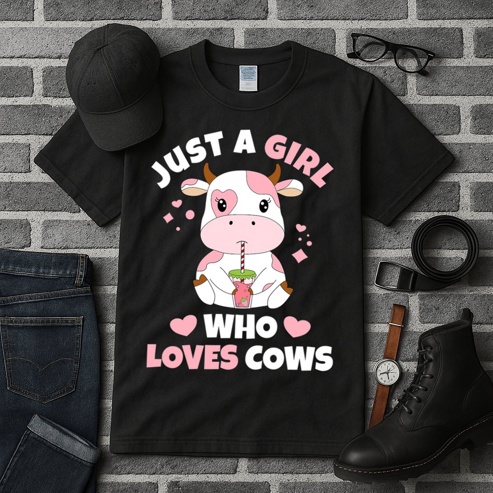 Just A Girl Who Loves Cows Cute Strawberry Cow Cowgirl Print Tall T-Shirt