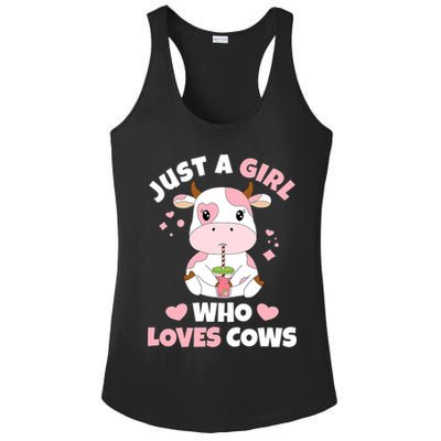 Just A Girl Who Loves Cows Cute Strawberry Cow Cowgirl Print Ladies PosiCharge Competitor Racerback Tank