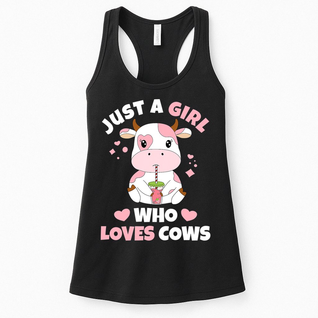 Just A Girl Who Loves Cows Cute Strawberry Cow Cowgirl Print Womens Tank Top