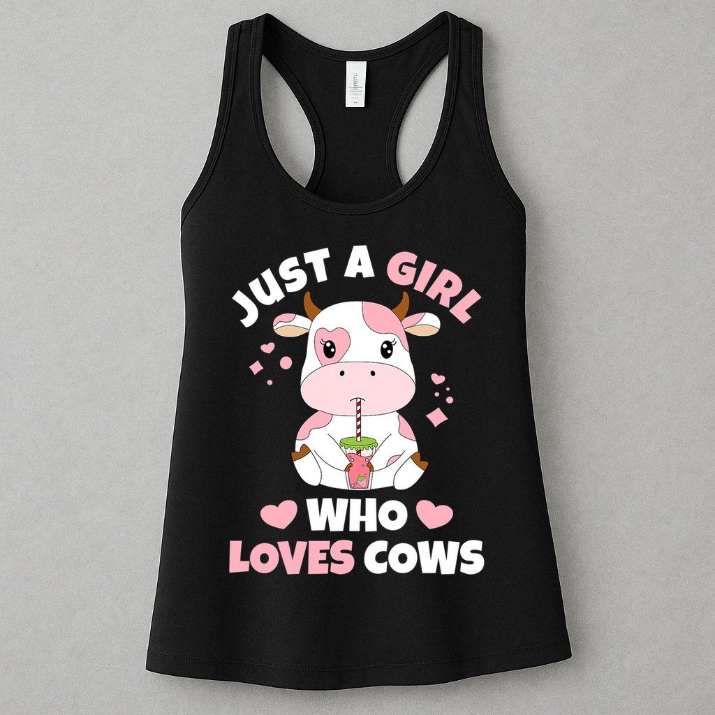Just A Girl Who Loves Cows Cute Strawberry Cow Cowgirl Print Womens Tank Top