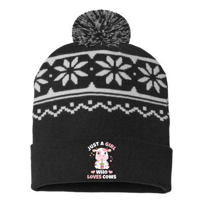 Just A Girl Who Loves Cows Cute Strawberry Cow Cowgirl Print USA-Made Snowflake Beanie