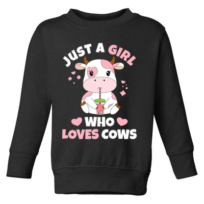 Just A Girl Who Loves Cows Cute Strawberry Cow Cowgirl Print Toddler Sweatshirt