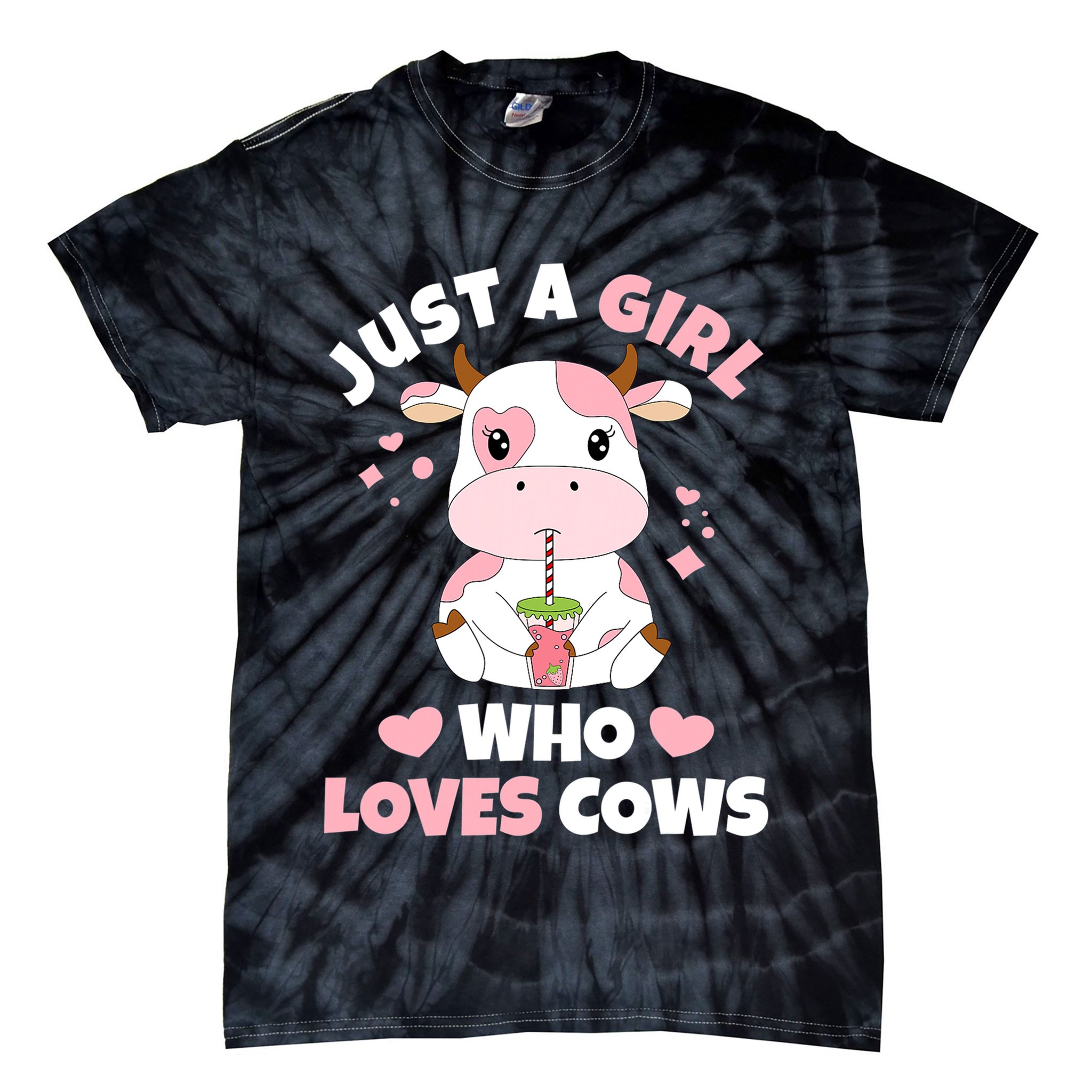 Just A Girl Who Loves Cows Cute Strawberry Cow Cowgirl Print Tie-Dye T-Shirt