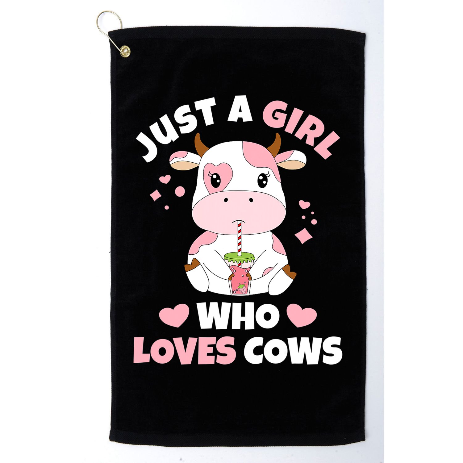 Just A Girl Who Loves Cows Cute Strawberry Cow Cowgirl Print Golf Towel