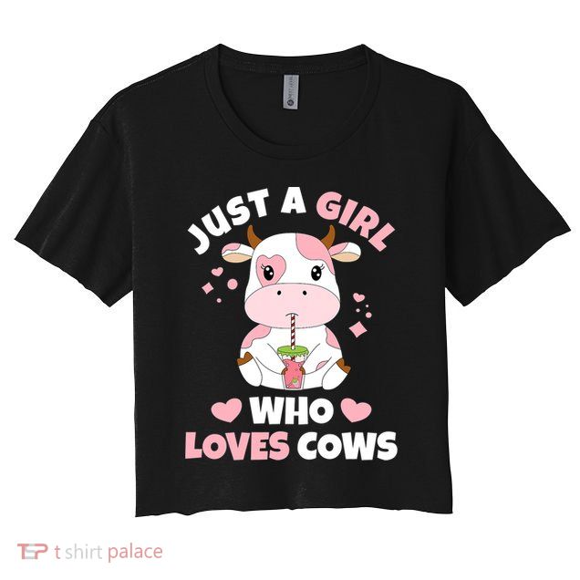 Just A Girl Who Loves Cows Cute Strawberry Cow Cowgirl Print Crop Top