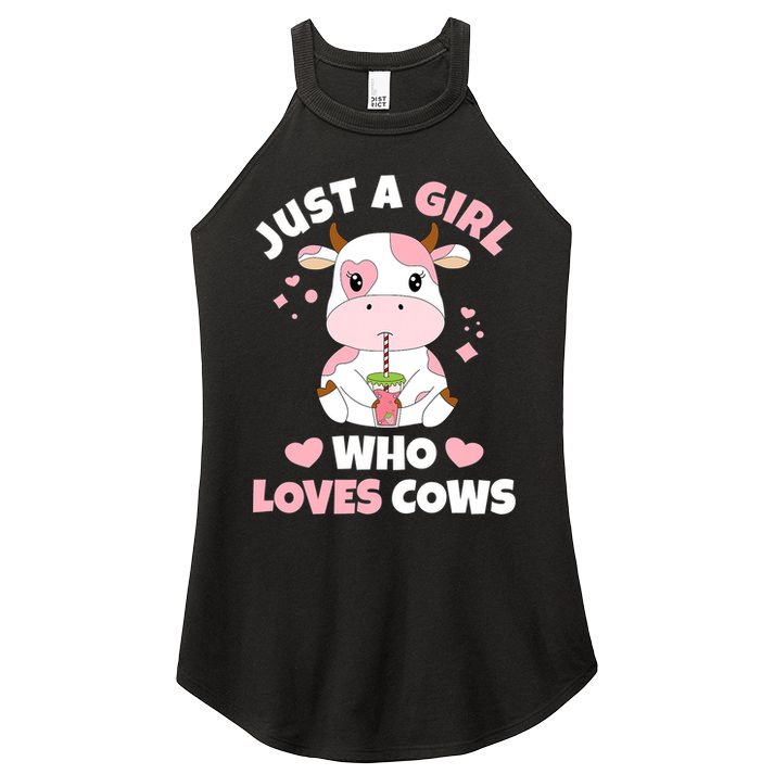Just A Girl Who Loves Cows Cute Strawberry Cow Cowgirl Print Women's Perfect Tri Rocker Tank