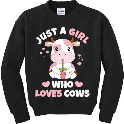 Just A Girl Who Loves Cows Cute Strawberry Cow Cowgirl Print Kids Sweatshirt