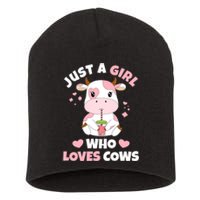 Just A Girl Who Loves Cows Cute Strawberry Cow Cowgirl Print Short Acrylic Beanie