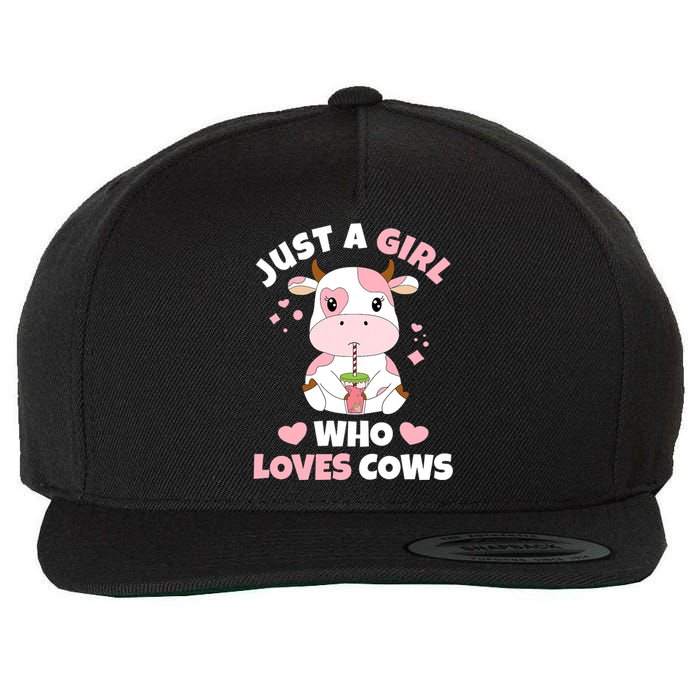 Just A Girl Who Loves Cows Cute Strawberry Cow Cowgirl Print Wool Snapback Cap