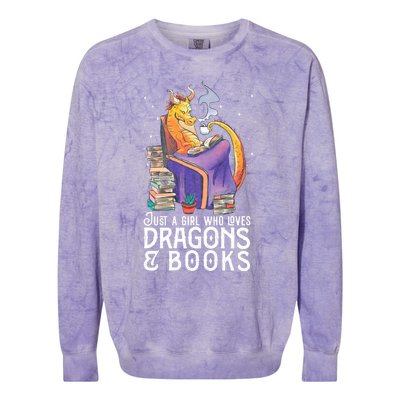 Just A Girl Who Loves Dragons & Books Book Nerds Colorblast Crewneck Sweatshirt