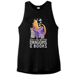 Just A Girl Who Loves Dragons & Books Book Nerds Ladies PosiCharge Tri-Blend Wicking Tank