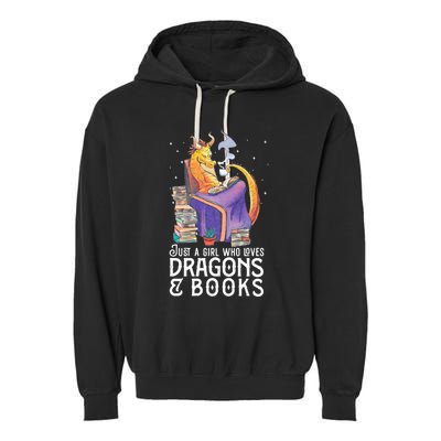 Just A Girl Who Loves Dragons & Books Book Nerds Garment-Dyed Fleece Hoodie