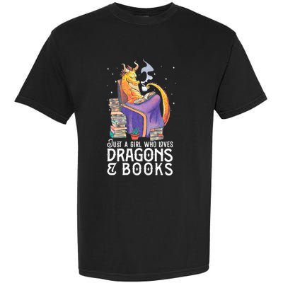 Just A Girl Who Loves Dragons & Books Book Nerds Garment-Dyed Heavyweight T-Shirt