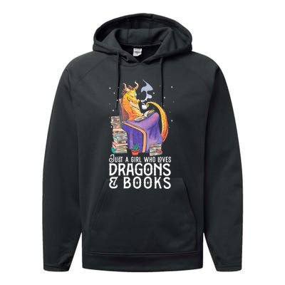 Just A Girl Who Loves Dragons & Books Book Nerds Performance Fleece Hoodie