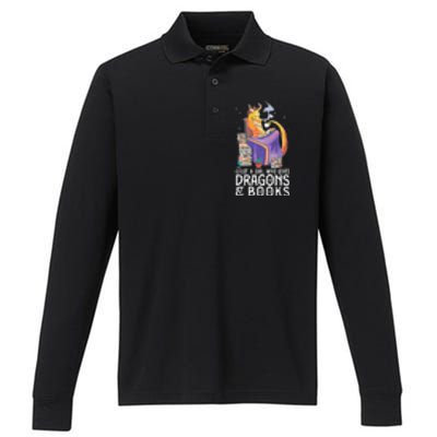 Just A Girl Who Loves Dragons & Books Book Nerds Performance Long Sleeve Polo