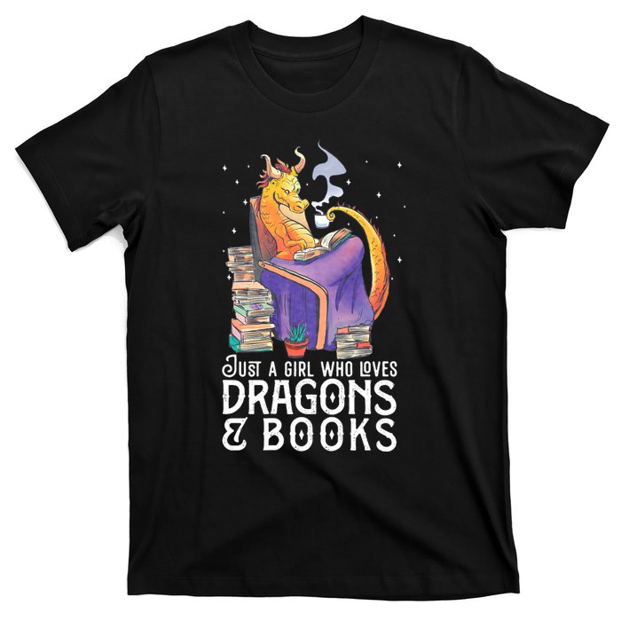 Just A Girl Who Loves Dragons & Books Book Nerds T-Shirt