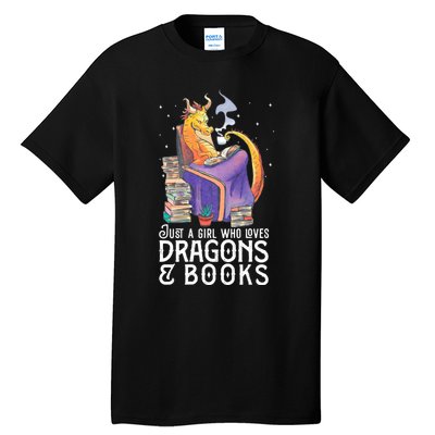 Just A Girl Who Loves Dragons & Books Book Nerds Tall T-Shirt