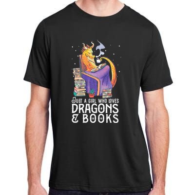 Just A Girl Who Loves Dragons & Books Book Nerds Adult ChromaSoft Performance T-Shirt