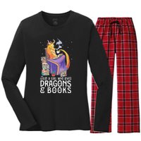 Just A Girl Who Loves Dragons & Books Book Nerds Women's Long Sleeve Flannel Pajama Set 