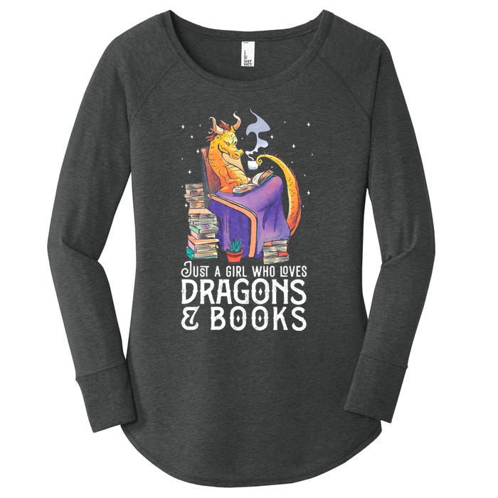 Just A Girl Who Loves Dragons & Books Book Nerds Women's Perfect Tri Tunic Long Sleeve Shirt