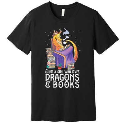 Just A Girl Who Loves Dragons & Books Book Nerds Premium T-Shirt