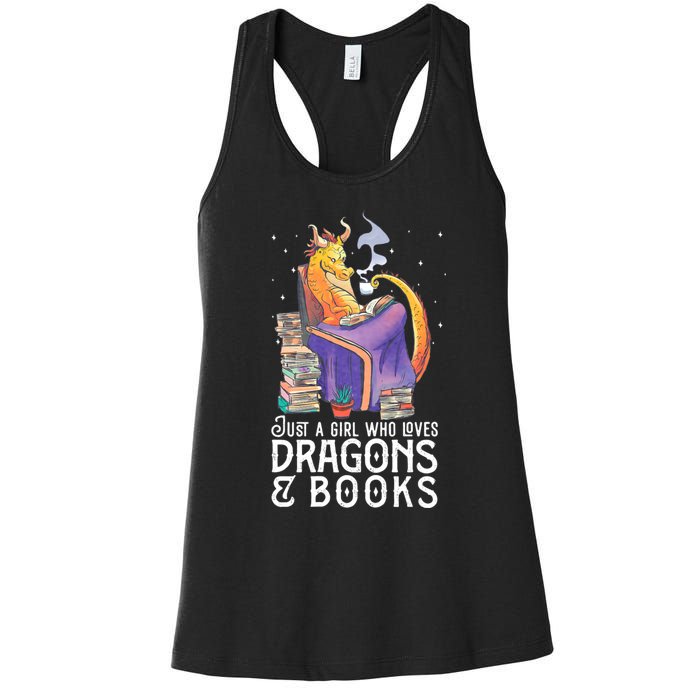 Just A Girl Who Loves Dragons & Books Book Nerds Women's Racerback Tank