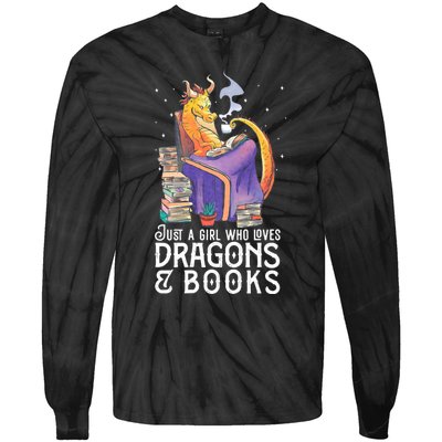 Just A Girl Who Loves Dragons & Books Book Nerds Tie-Dye Long Sleeve Shirt