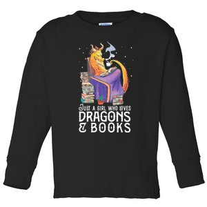 Just A Girl Who Loves Dragons & Books Book Nerds Toddler Long Sleeve Shirt