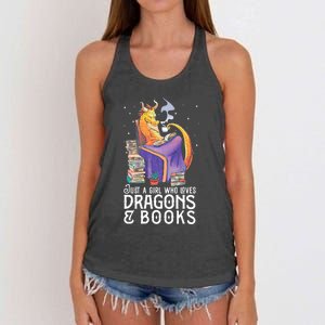 Just A Girl Who Loves Dragons & Books Book Nerds Women's Knotted Racerback Tank