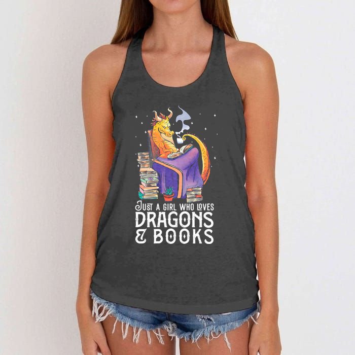 Just A Girl Who Loves Dragons & Books Book Nerds Women's Knotted Racerback Tank