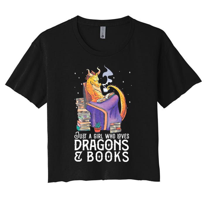 Just A Girl Who Loves Dragons & Books Book Nerds Women's Crop Top Tee