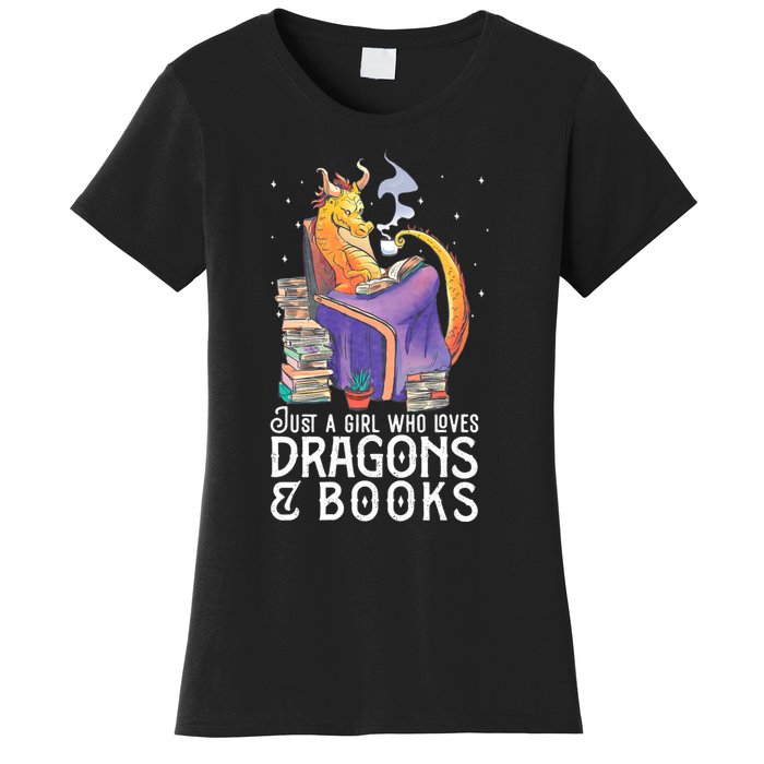 Just A Girl Who Loves Dragons & Books Book Nerds Women's T-Shirt