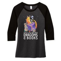 Just A Girl Who Loves Dragons & Books Book Nerds Women's Tri-Blend 3/4-Sleeve Raglan Shirt