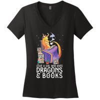 Just A Girl Who Loves Dragons & Books Book Nerds Women's V-Neck T-Shirt