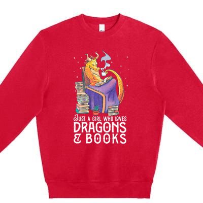 Just A Girl Who Loves Dragons & Books Book Nerds Premium Crewneck Sweatshirt