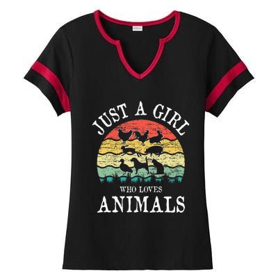 Just A Girl Who Loves Animals Ladies Halftime Notch Neck Tee