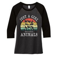 Just A Girl Who Loves Animals Women's Tri-Blend 3/4-Sleeve Raglan Shirt