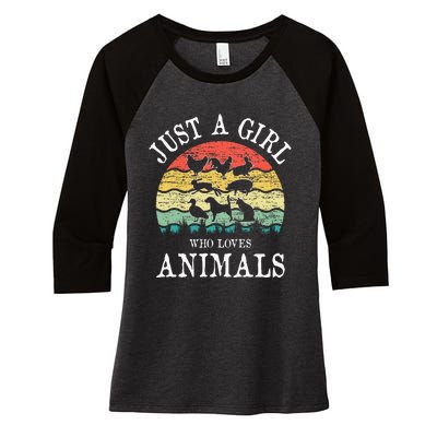 Just A Girl Who Loves Animals Women's Tri-Blend 3/4-Sleeve Raglan Shirt