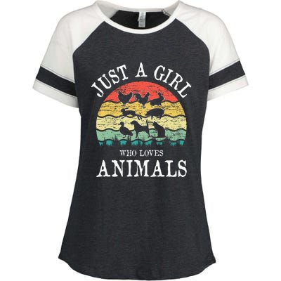 Just A Girl Who Loves Animals Enza Ladies Jersey Colorblock Tee