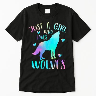 Just A Girl Who Loves Wolves Watercolor Cute Wolf Lover Tall T-Shirt