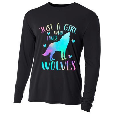 Just A Girl Who Loves Wolves Watercolor Cute Wolf Lover Cooling Performance Long Sleeve Crew