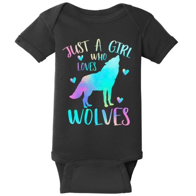 Just A Girl Who Loves Wolves Watercolor Cute Wolf Lover Baby Bodysuit